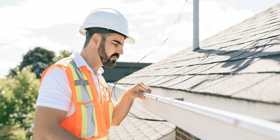 Home inspector examining condition of a roof